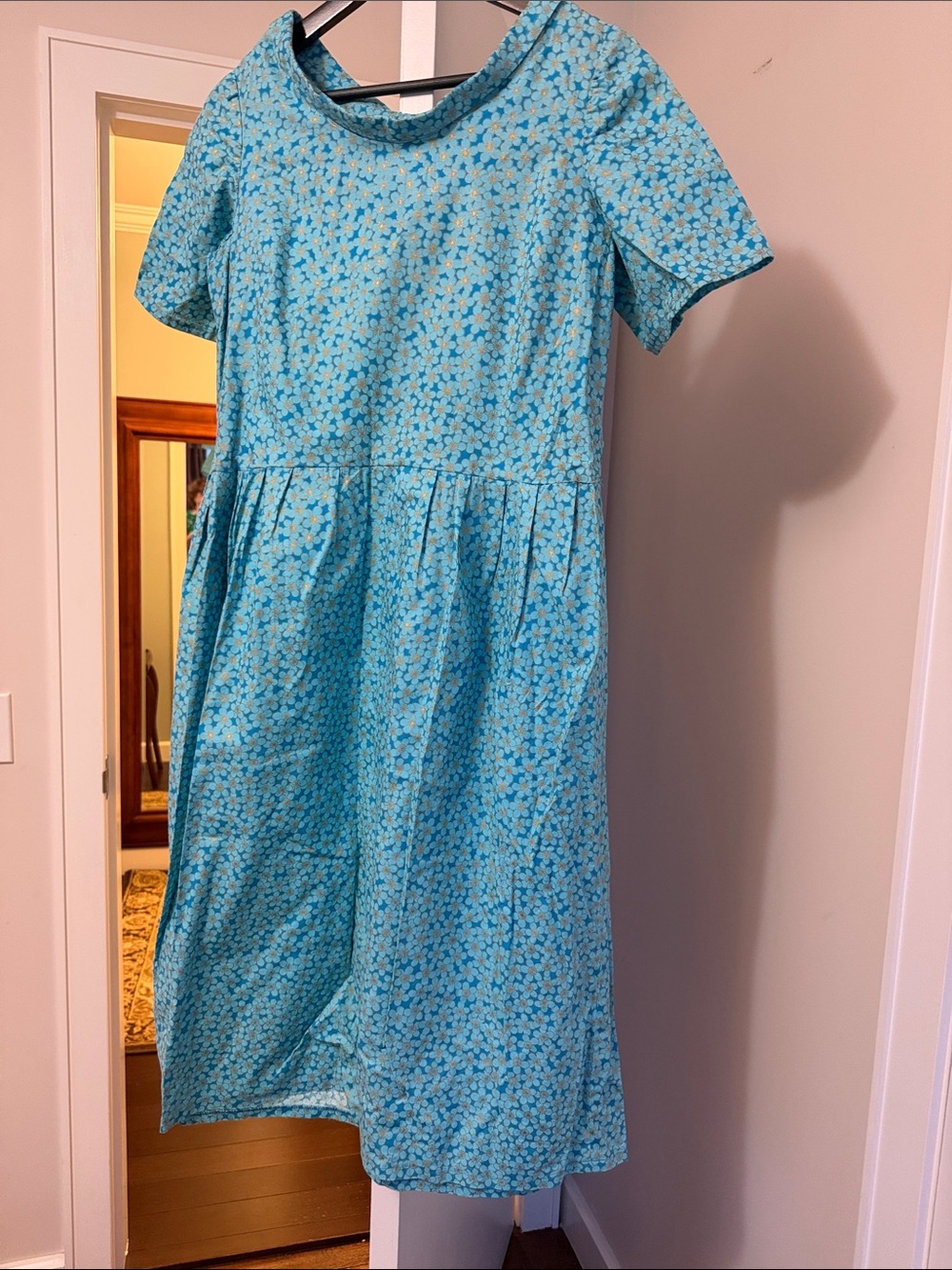 Retro Gal Fashions by Grace Lee Blue Floral Cotton  Short Sleeve Dress size:M